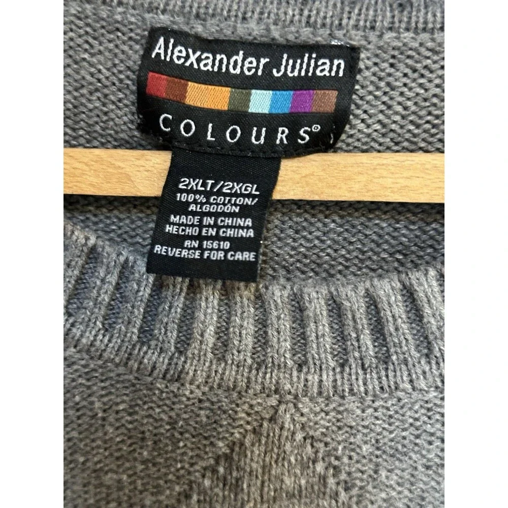 Alexander Julian Colours Vtg Gray Cable Knit Sweater 100% Cotton Size 2XL Tall‎